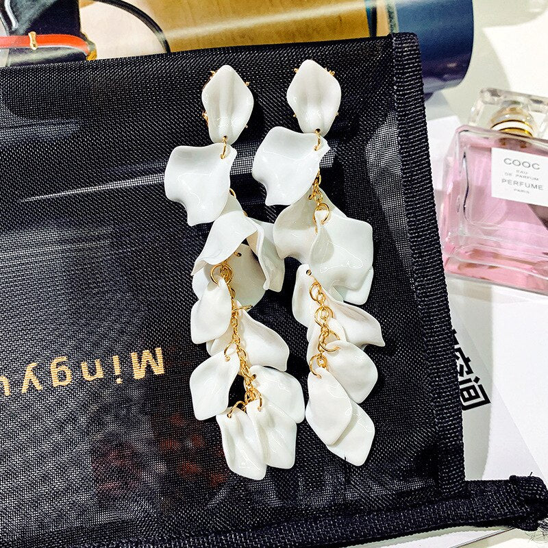 2022 Korea jewelry long exaggerated rose petals earrings 5 colors beach party earrings for women gift