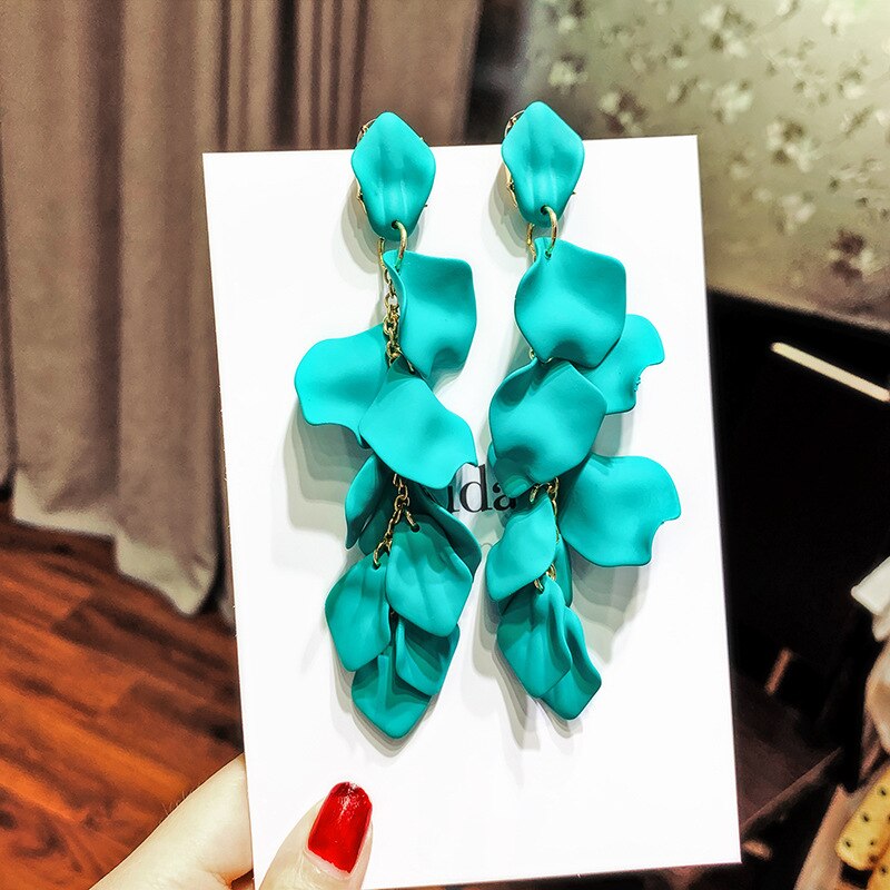 2022 Korea jewelry long exaggerated rose petals earrings 5 colors beach party earrings for women gift