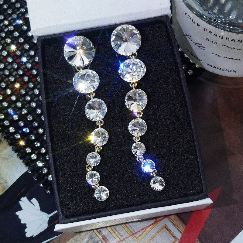 2022 Korea jewelry long round crystal long string earrings  Creativity wedding party earrings for women