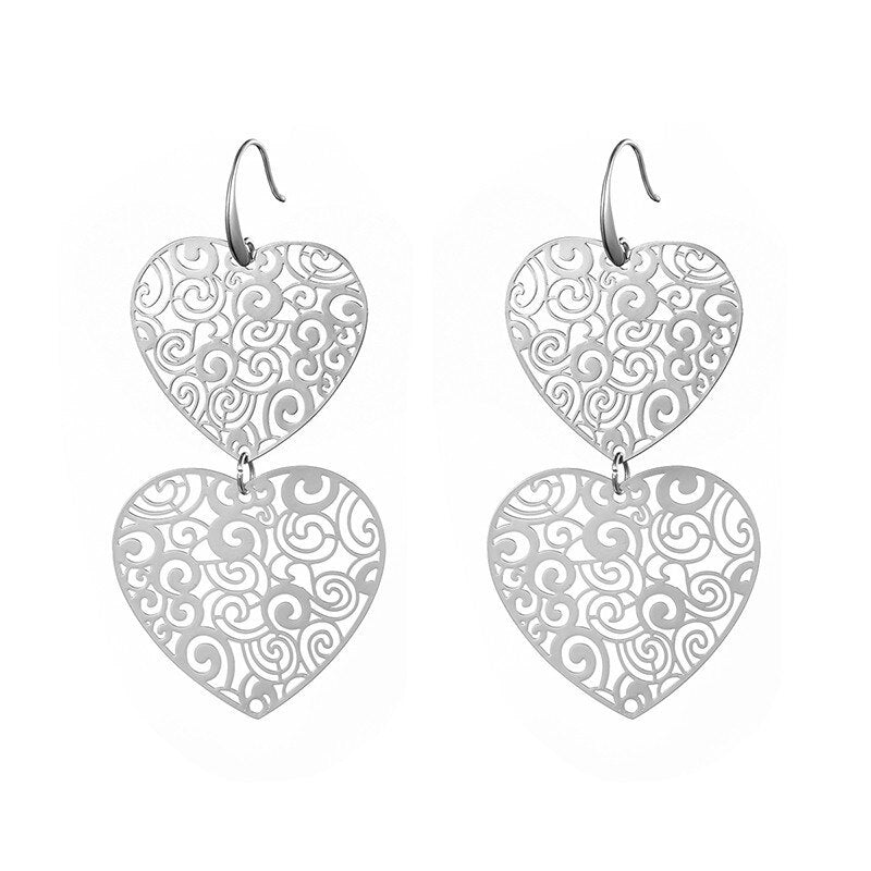 2022  Big Gold Heart Earrings For Women Vintage Geometric Pattern Statement Drop Earrings Boho Ethinc Metal Jewelry