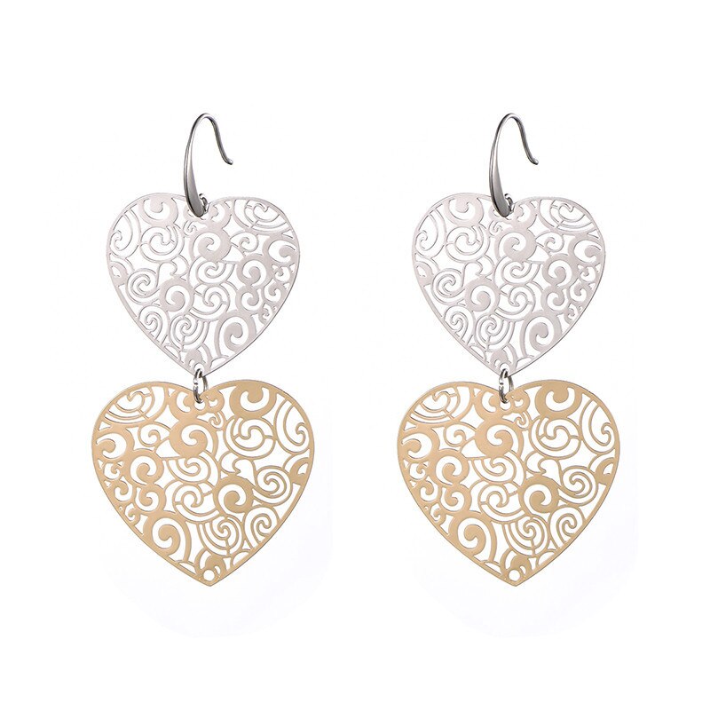 2022  Big Gold Heart Earrings For Women Vintage Geometric Pattern Statement Drop Earrings Boho Ethinc Metal Jewelry