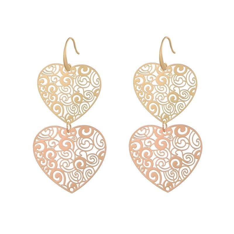 2022  Big Gold Heart Earrings For Women Vintage Geometric Pattern Statement Drop Earrings Boho Ethinc Metal Jewelry