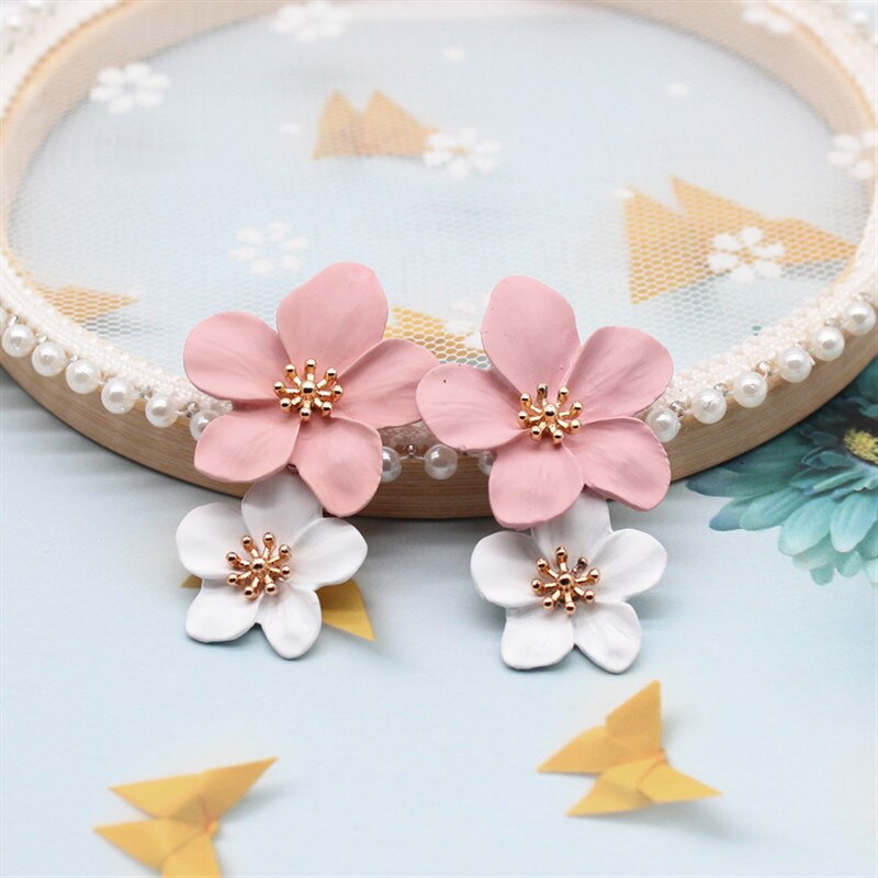 2022 Design Jewelry Elegant big double Flower Mixed co Earrings Summer Style Beach Party earring for woman