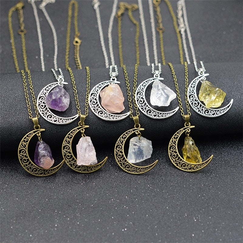 2022 Moon Vintage Irregular Natural Stone Pendant Necklaces Necklace Multi Spar Quartz Crystals Jewelry