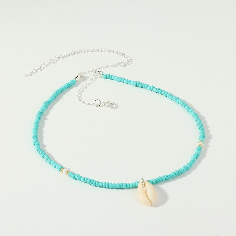 2021 Green Beads Choker Necklaces Shell Pendant Gold Color Chain Necklace for Women Jewelry Short Chockers Collar