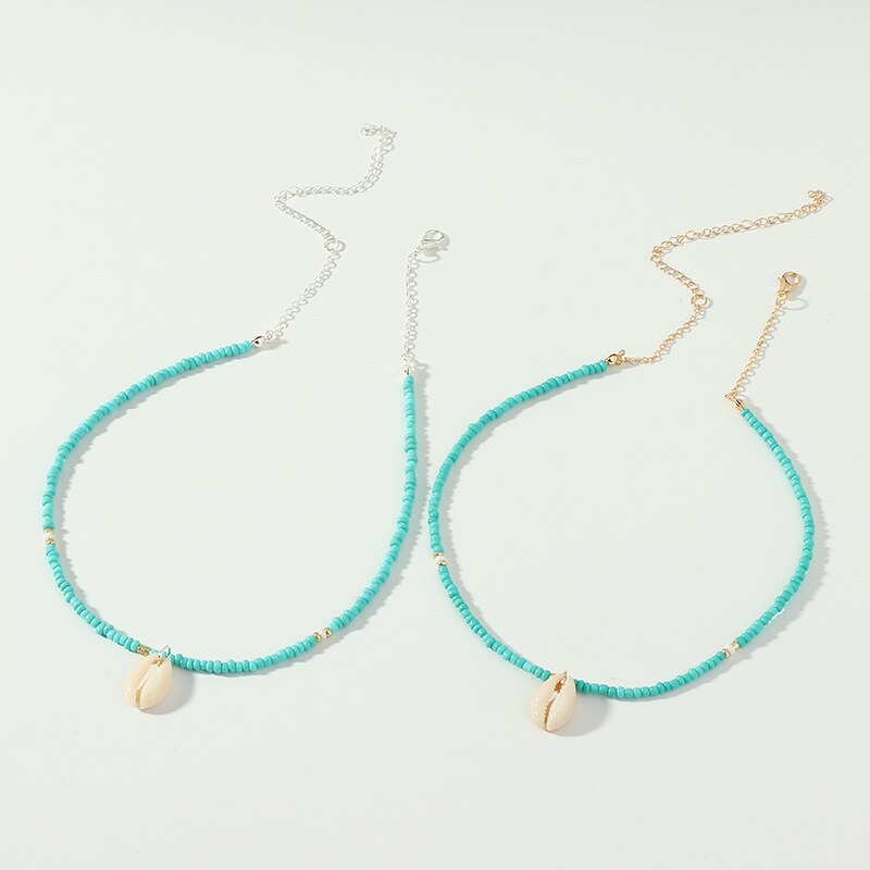 2021 Green Beads Choker Necklaces Shell Pendant Gold Color Chain Necklace for Women Jewelry Short Chockers Collar