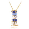 2021 Hand Made Sweater Chain Clothing Accessories Long Necklace Enamel Jewelry Tea Cup Necklace Pendant Woman