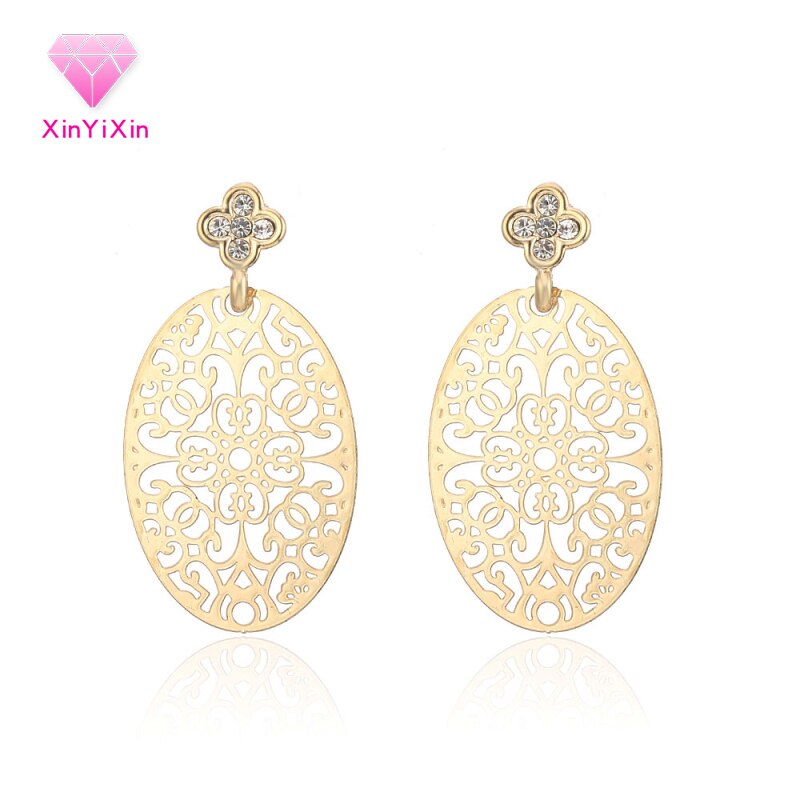 2022 Hollow Oval Shape Drop Earrings Clear Crystal Dangle Earrings For Women Jewelry Accessories Girls Birthday Gift