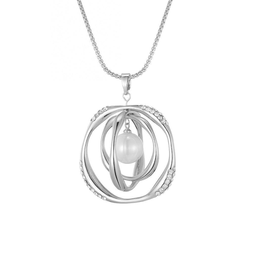 2022 Imitation Pearl Pendant Necklace For Women Geometric Ball Gold Color Long Sweater Chain Wedding Necklace Jewelry Gift