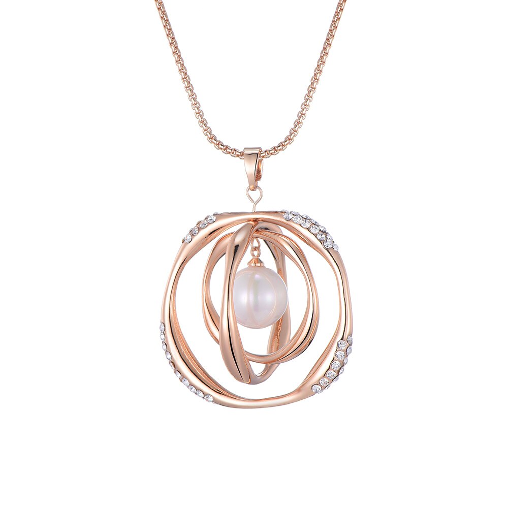 2022 Imitation Pearl Pendant Necklace For Women Geometric Ball Gold Color Long Sweater Chain Wedding Necklace Jewelry Gift