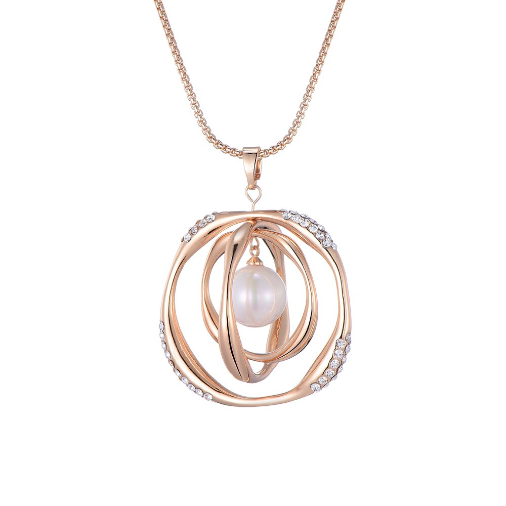 2022 Imitation Pearl Pendant Necklace For Women Geometric Ball Gold Color Long Sweater Chain Wedding Necklace Jewelry Gift