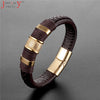 2021  Jewelry Punk 12 Color Stainless Steel Accessories Weave Genuine Leather Women Bracelet Men Bangles Hombre Pulseras