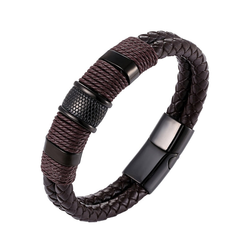 2021  Jewelry Punk 12 Color Stainless Steel Accessories Weave Genuine Leather Women Bracelet Men Bangles Hombre Pulseras