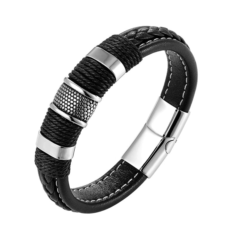 2021  Jewelry Punk 12 Color Stainless Steel Accessories Weave Genuine Leather Women Bracelet Men Bangles Hombre Pulseras