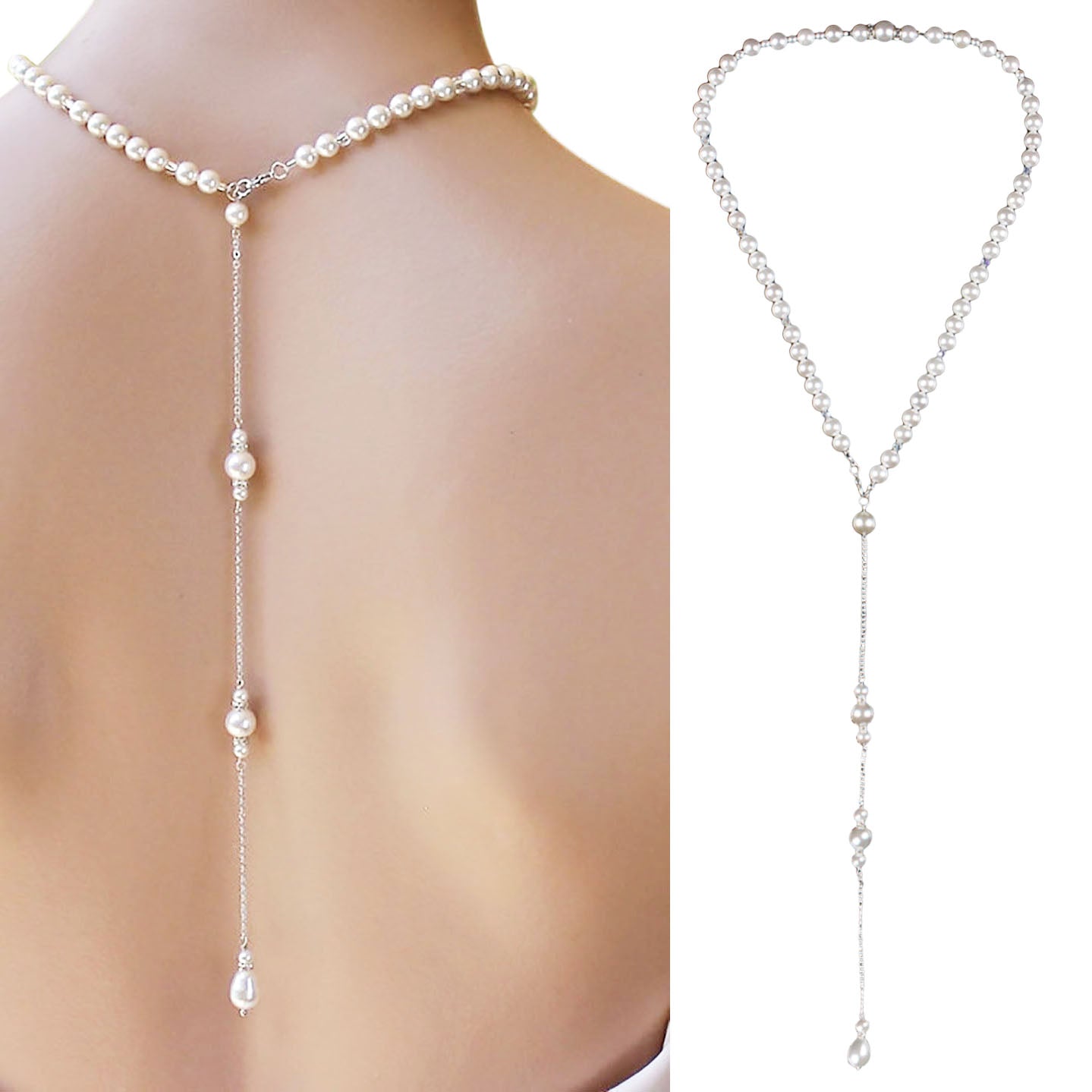 Simulated Pearl Backdrop Necklaces Back Chain Jewelry For Women Party Wedding Backless Dress Accessories