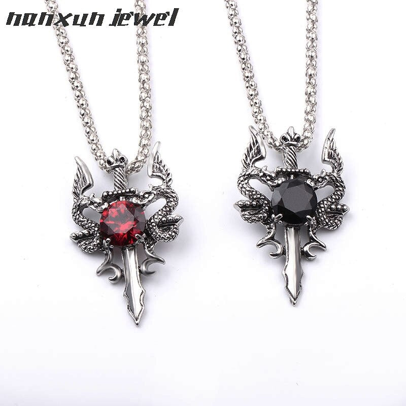 2021 Rock Punk Sword Dragon Pedant Necklace Red/Black Crystal Chain Necklaces Men Gothic collar Christmas collier Jewelry Gifts