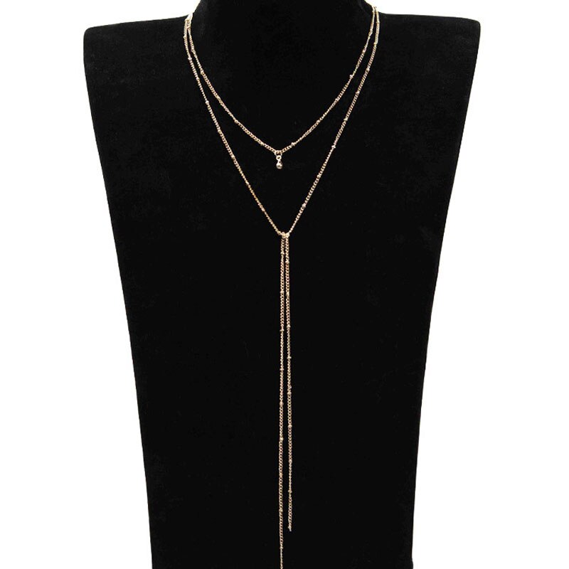 2021 Simple Gold Silver Color Chain Choker Necklace Long Beads Tassel Chocker Necklaces For Women collar collier ras du cou