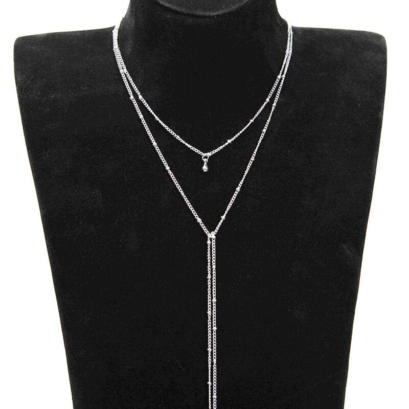2021 Simple Gold Silver Color Chain Choker Necklace Long Beads Tassel Chocker Necklaces For Women collar collier ras du cou