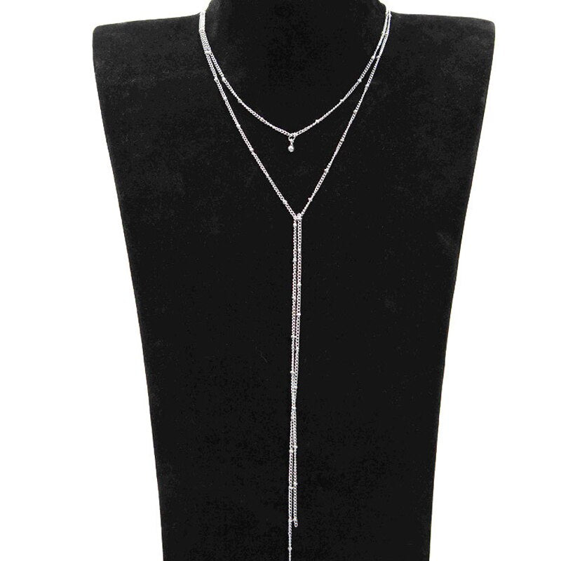 2021 Simple Gold Silver Color Chain Choker Necklace Long Beads Tassel Chocker Necklaces For Women collar collier ras du cou