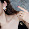 2022 jewelry simple square  crystal stud earrings Golden metal earrings for Girls gift for woman