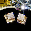 2022 jewelry simple square  crystal stud earrings Golden metal earrings for Girls gift for woman
