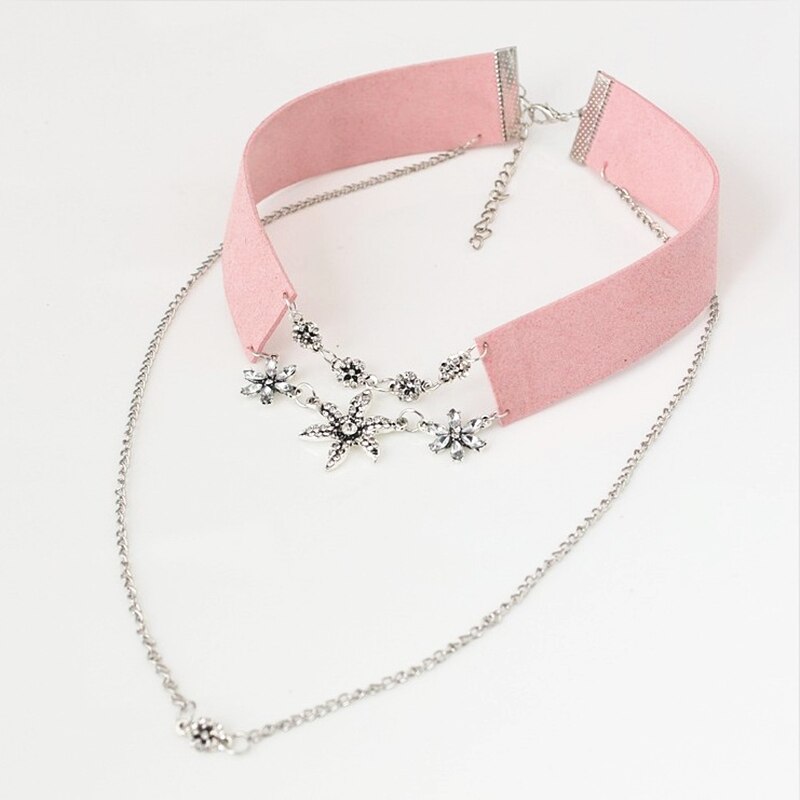 2021 Comiya Leather Crystal Flower Double Chain multilayer flowers Collar Choke necklaces pendants women Jewelry