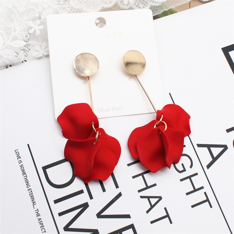 2022 design jewelry exaggerated long rose petals earrings gold metal holiday party earrings for women gift