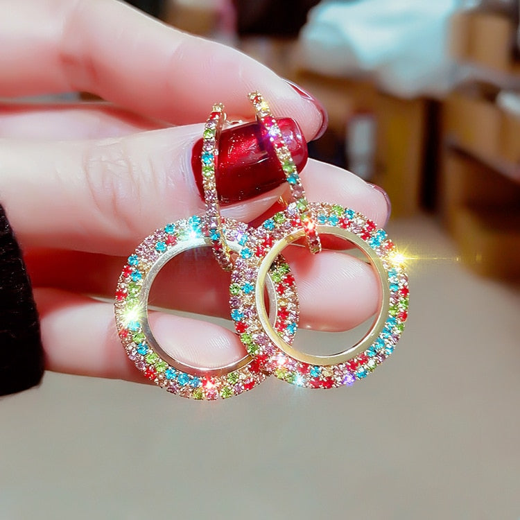 2022 design jewelry color full crystal earrings   wedding party earrings for women gift