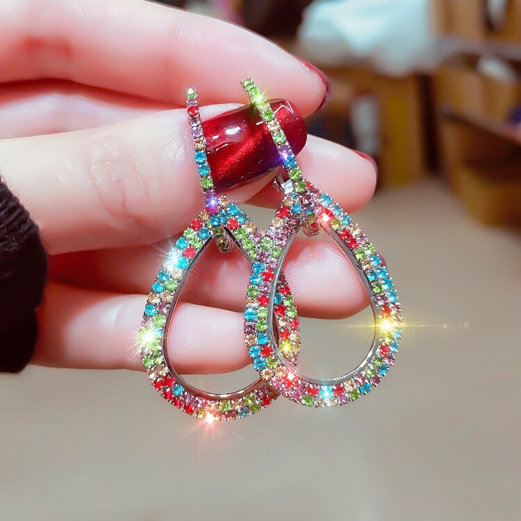 2022 design jewelry color full crystal earrings   wedding party earrings for women gift
