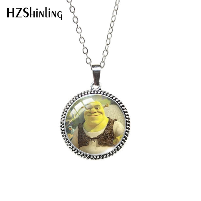 2021 Antique Necklace Cartoon Shrek Glass Cabochon Necklace Retro Pendants Jewelry