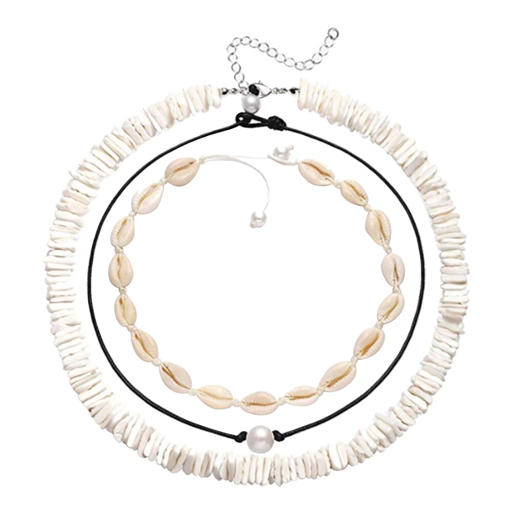 2022 Beach Puka Chip Shell Surfer Choker Necklace For Women Visco Gilr Boho Imitation Pearl Chocker Necklaces