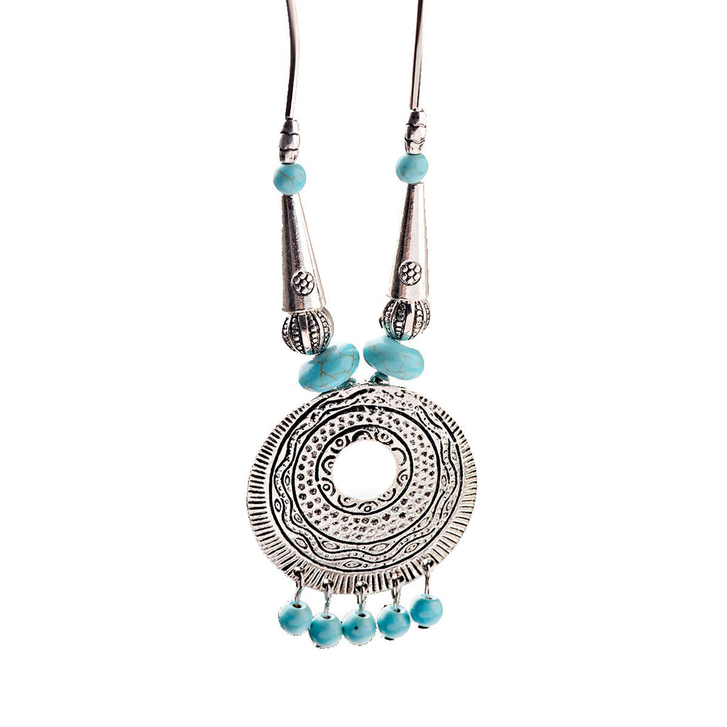 2022 Ethnic Hand Alloy Pendants Necklace Collier Femme Women&#39;s Vintage Turquoises Statement Jewelry Gifts