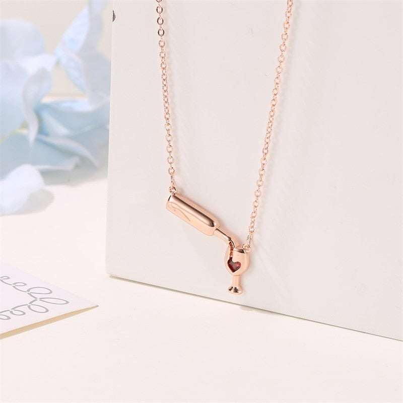2021 3 Colors Rose Gold Wine&Cup Necklace Wine Bottle Glass Chic Necklaces Girl Lady Gift Choker