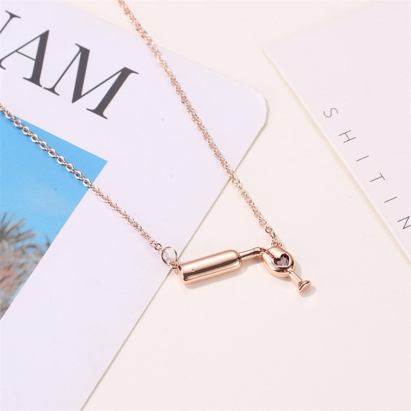 2021 3 Colors Rose Gold Wine&Cup Necklace Wine Bottle Glass Chic Necklaces Girl Lady Gift Choker