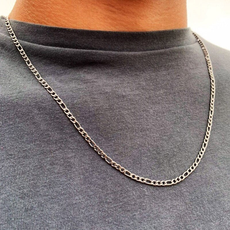 2021  4mm Classic Figaro Chain Necklace Men Stainless Steel Gold Color Long Necklace For Men Women Chain Jewelry