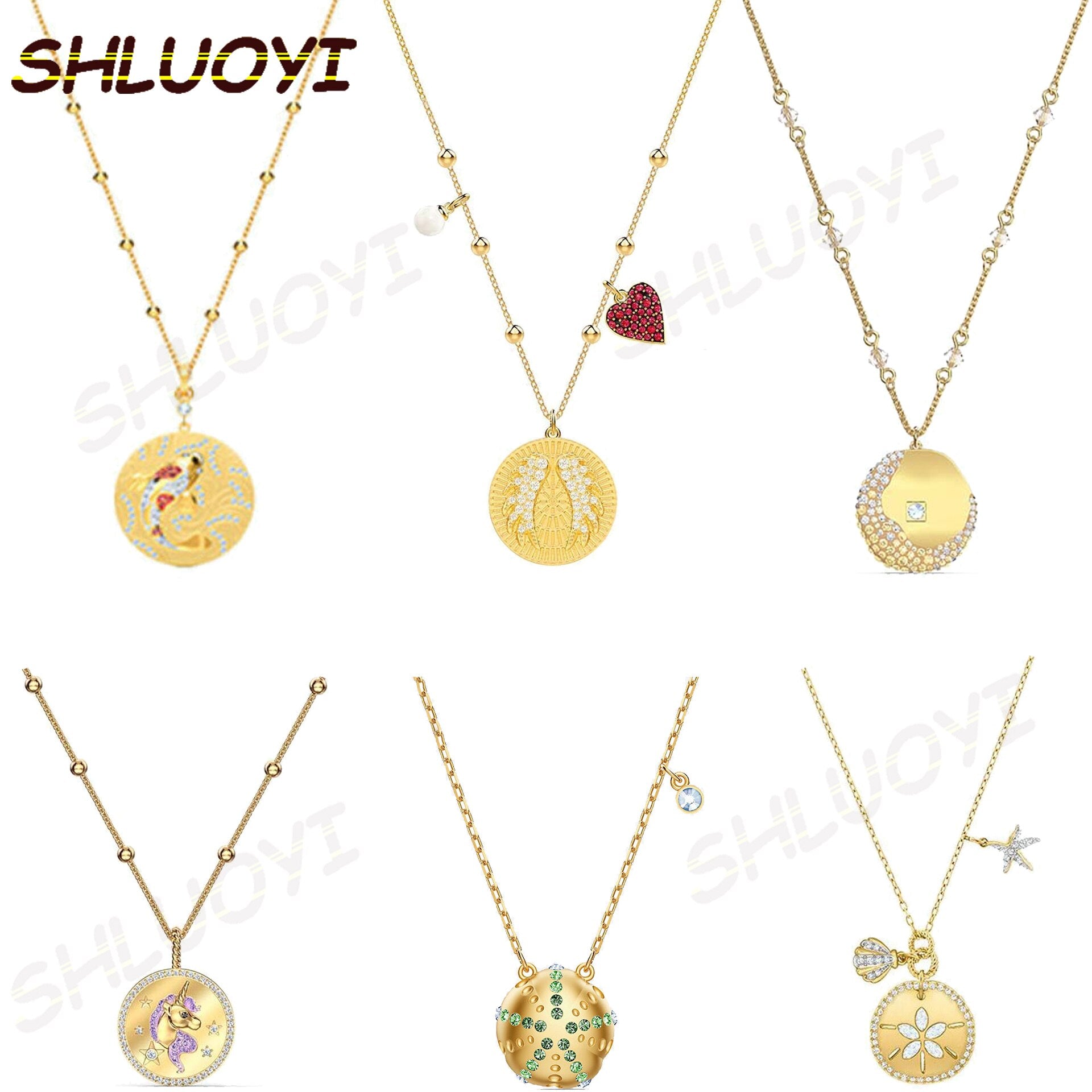2021 Jewelry  SWA Exquisite and Charming Golden Koi Fish Wings Star Wave Insect Round Female Necklace
