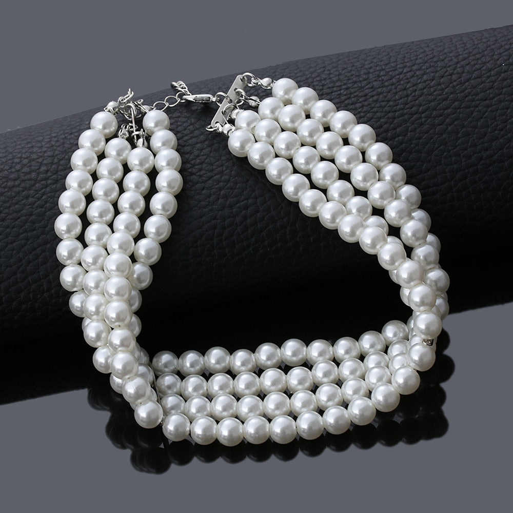 2021 Jewelry Multi Layer Chains Imitation Pearl Necklaces For Women Party Wedding Bride Necklace Collar Choker brincos