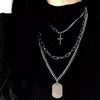 2021  Multilayer Silver Color Metal Chain Cross Necklace Couple Hip Hop Punk Geometric Pendant Necklaces for Women Men