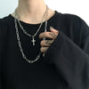 2021  Multilayer Silver Color Metal Chain Cross Necklace Couple Hip Hop Punk Geometric Pendant Necklaces for Women Men