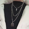 2021  Multilayer Silver Color Metal Chain Cross Necklace Couple Hip Hop Punk Geometric Pendant Necklaces for Women Men