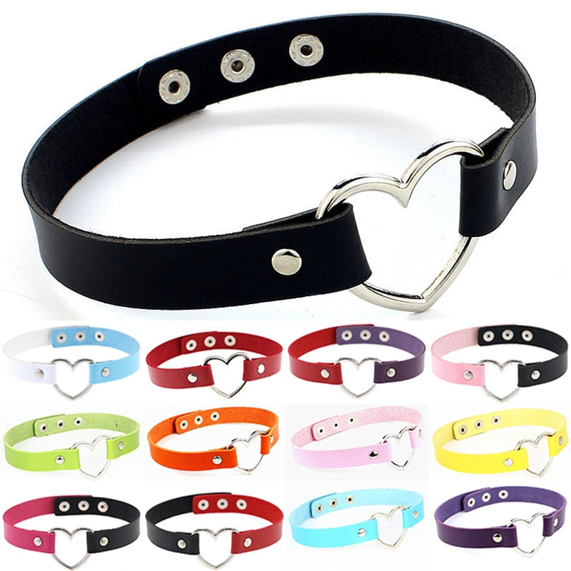 2021  PU Leather Heart Choker Necklace Women Chocker Necklaces Punk Statement Jewelry Collier Wedding Bride Jewelry Gift
