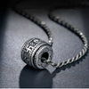 2021 Retro Cupronickel Silver Plated Necklace Barrel-shaped Carving Swastika Pendant Sweater Chain Charms Lucky Jewelry