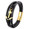 2021  Stainless Steel Anchor Bracelet Men Black Braided Multilayer Cowhide Leather Rope Bracelets Wrap Punk Charm Jewelry