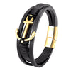 2021  Stainless Steel Anchor Bracelet Men Black Braided Multilayer Cowhide Leather Rope Bracelets Wrap Punk Charm Jewelry