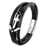 2021  Stainless Steel Anchor Bracelet Men Black Braided Multilayer Cowhide Leather Rope Bracelets Wrap Punk Charm Jewelry