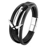 2021  Stainless Steel Anchor Bracelet Men Black Braided Multilayer Cowhide Leather Rope Bracelets Wrap Punk Charm Jewelry