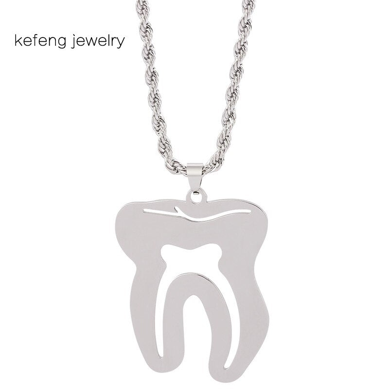 2021 Tooth Stainless Steel Chain Necklace for Women Men Silver Color Dentist Christmas Gift Grunge Jewelry