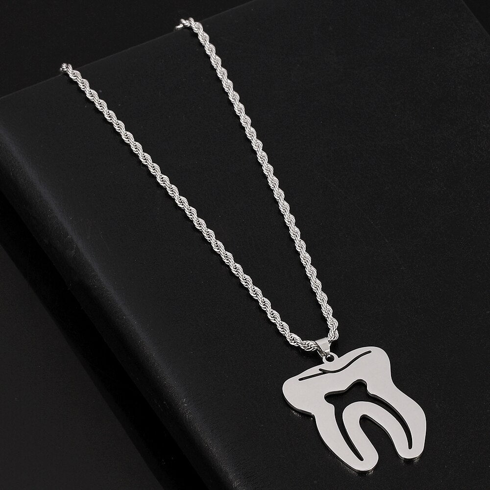 2021 Tooth Stainless Steel Chain Necklace for Women Men Silver Color Dentist Christmas Gift Grunge Jewelry