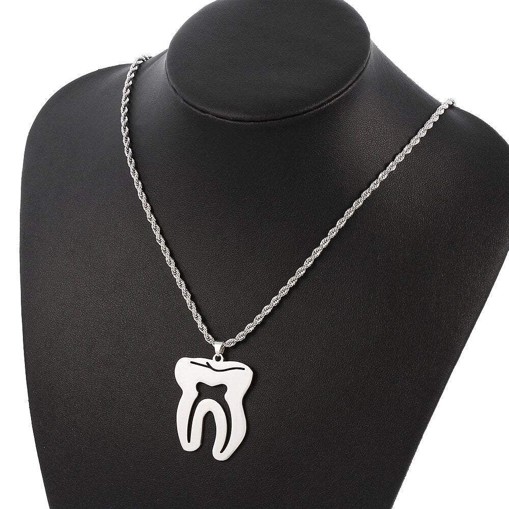 2021 Tooth Stainless Steel Chain Necklace for Women Men Silver Color Dentist Christmas Gift Grunge Jewelry