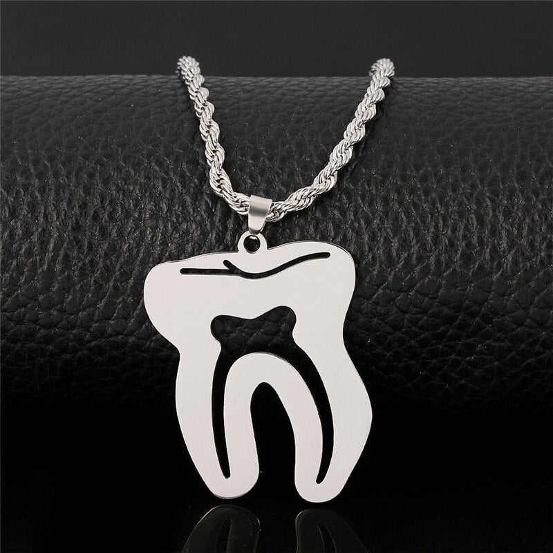 2021 Tooth Stainless Steel Chain Necklace for Women Men Silver Color Dentist Christmas Gift Grunge Jewelry